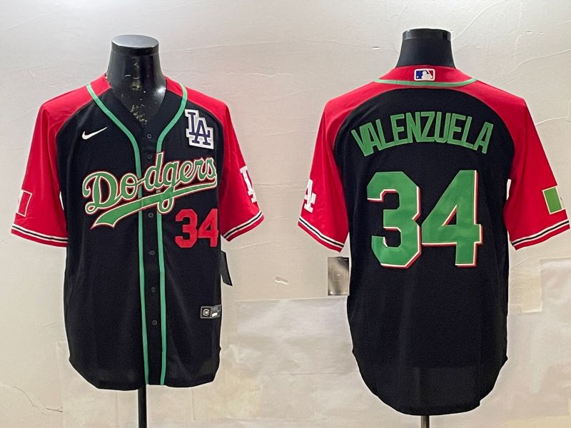 Men Los Angeles Dodgers 34 Valenzuela Black red Fashion 2025 Nike MLB Jersey style 5